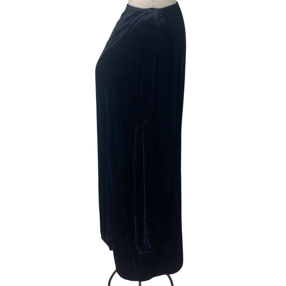 Lacausa Blue Velvet Long Sleeve Dress Medium Oversized Lagenlook Silk Blend - Picture 11 of 11